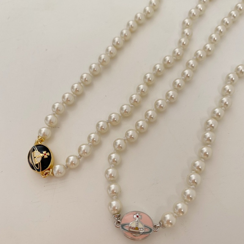 Saturn Kalung Rantai Dengan Liontin Mutiara Imitasi Untuk Wanita