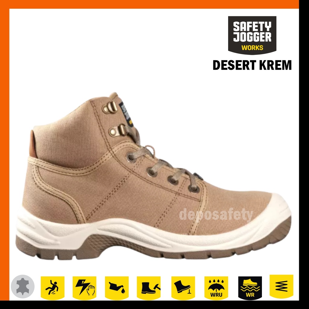 Sepatu Safety Jogger Desert Brown Original 100% - Safety Shoes JOGGER DESERT S1P Krem Berkualitas