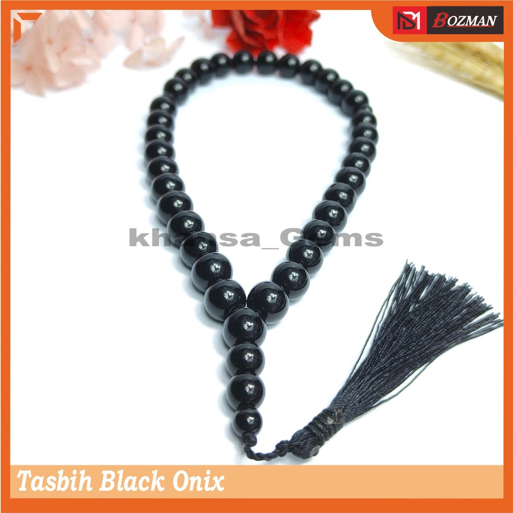 TASBIH BATU GIOK NATURAL BLACK ONIX DIM 10MM ISI 33 BUTIR AKSESORIES PERALATAN IBADAH SHOLAT DZIKIR FASHION MUSLIM