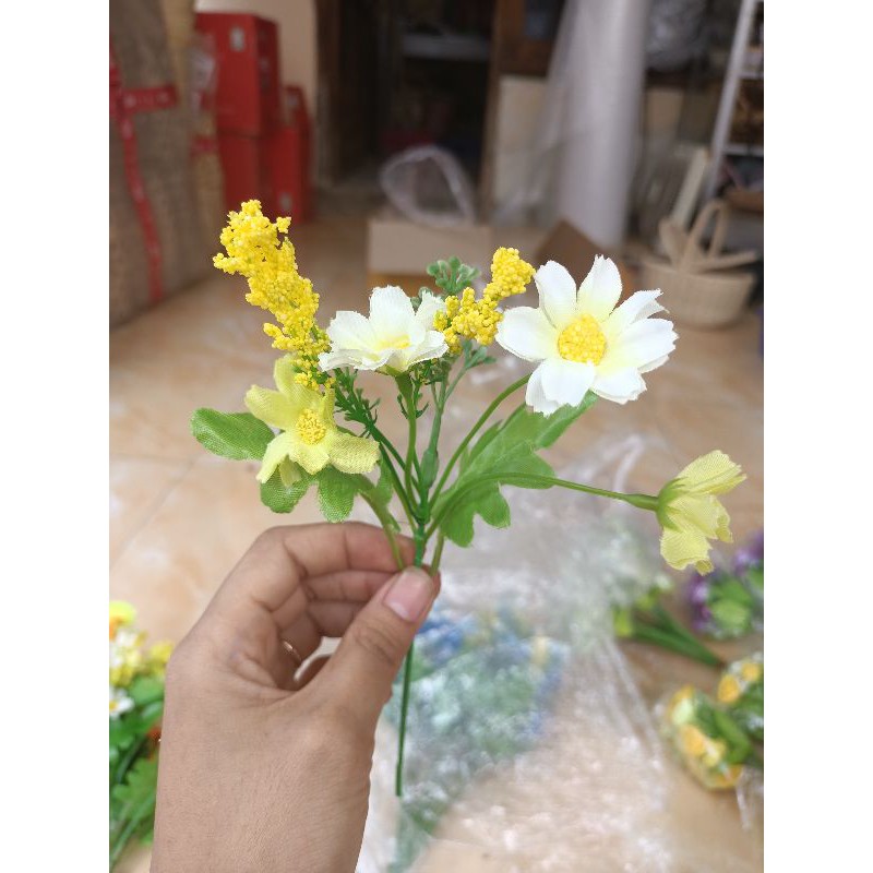 Aster Mini Bunga Plastik Artificial Dekorasi Rustic Hiasan Mahar Dried Flower Hampers-Putih