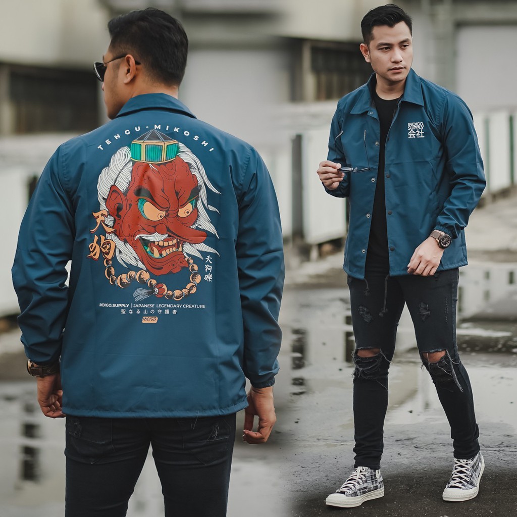 Jaket Pria/Jaket Parasut Coach Premium Original Indigo/Windbreaker/Waterproof/Distro Bandung