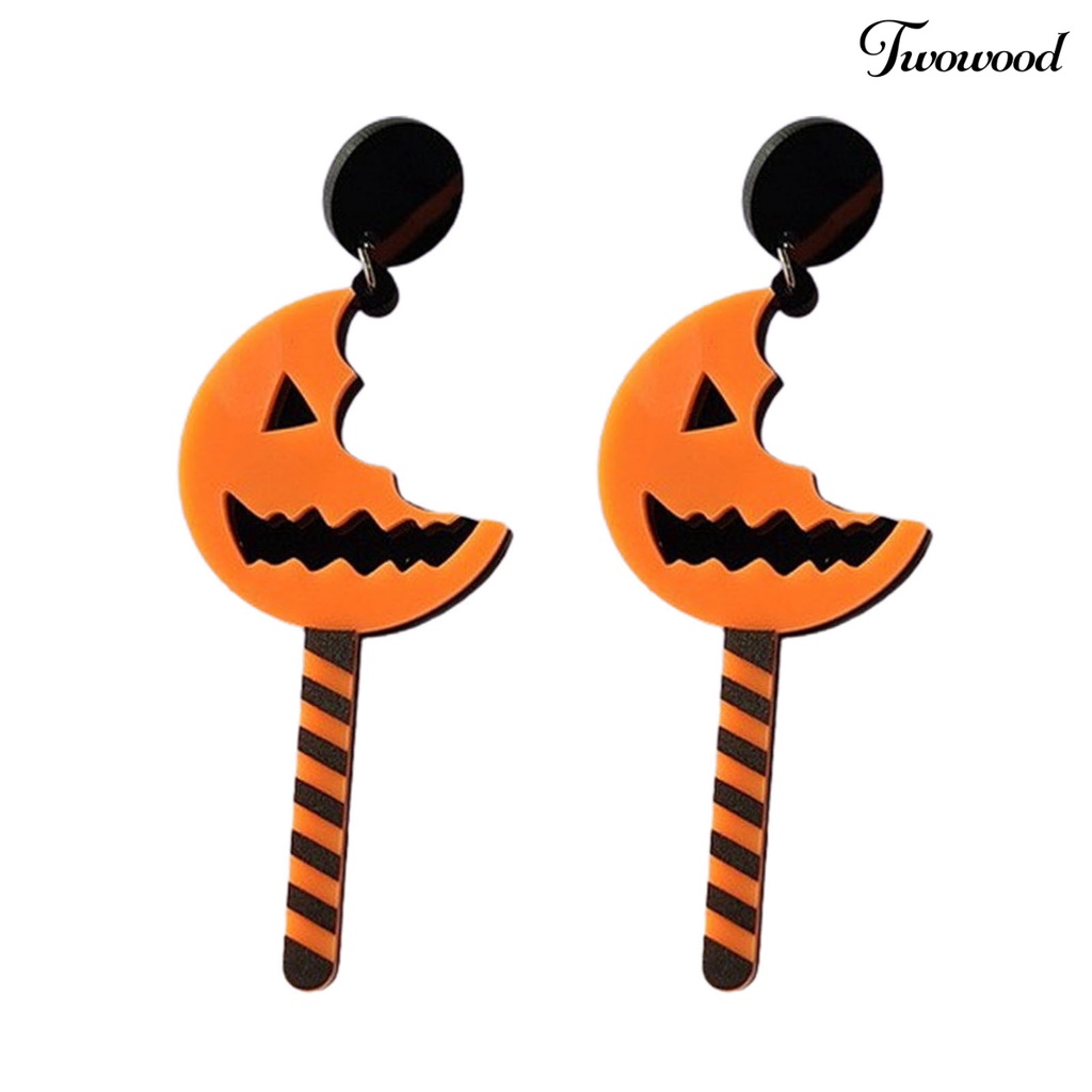 Twowood 1 Pair Halloween Earrings Pumpkin Pattern Moon Shape Acrylic Piercing Classic Dangle Earrings Fashion Jewelry