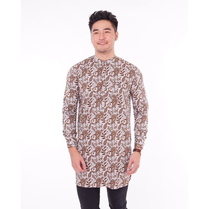 Gamis kurta batik modern premium - kusuma white brown