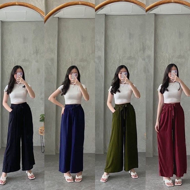 Celana Kulot Linen Highwaist Premium Tali Pinggang Sabuk