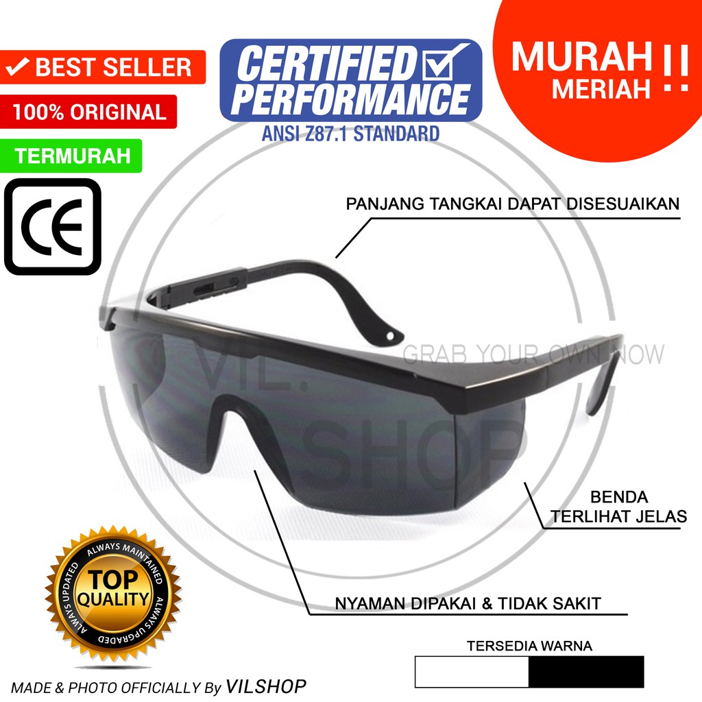 KACAMATA SAFETY GLASSES HITAM UNTUK LAS / KACA MATA LAS GERINDA PROYEK PENGAMAN PELINDUNG MATA SMOKE