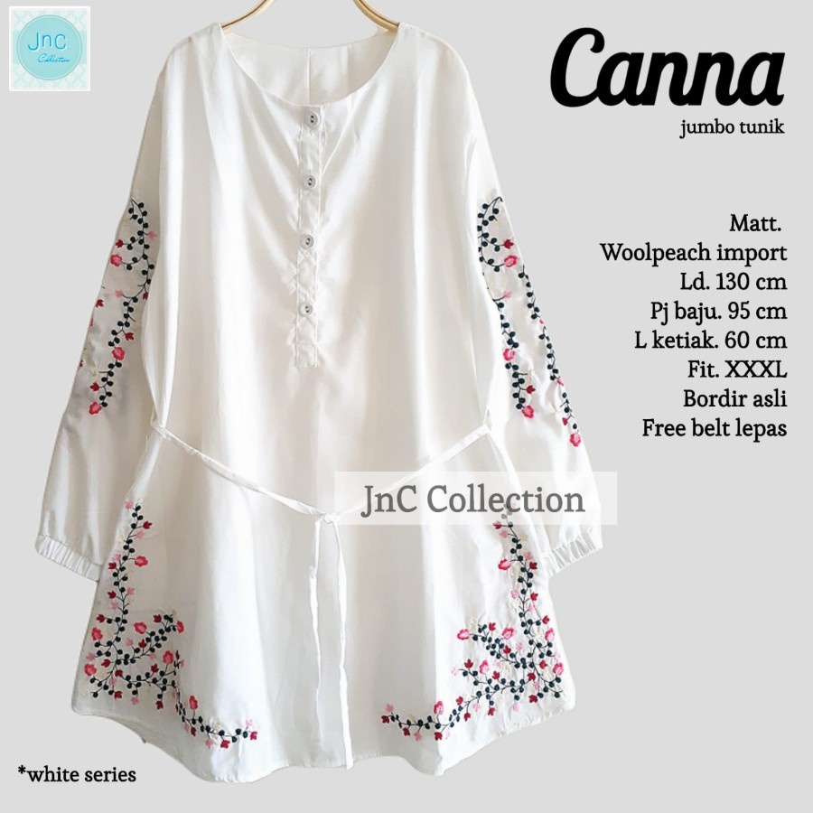 TUNIK JUMBO BORDIR WANITA LD 130 - CANNA TUNIK--Kemeja Katun Cewek Polos Jumbo Import Terbaru Korean