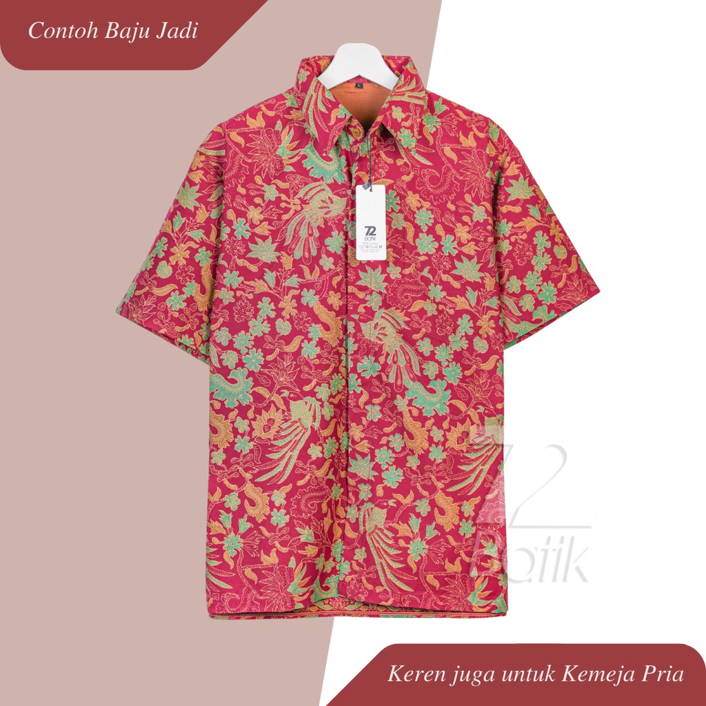 KAIN BATIK KATUN Premium Motif Burung Kembang Warna Merah Hijau 725654 Cap 72 Jarik Jarit Samping Kebat Panjang Batik Katun Modern Premium Bahan Seragam Batik Pernikahan Kantor Keluarga Murah Kamen Jadi Batik Bali Lembaran