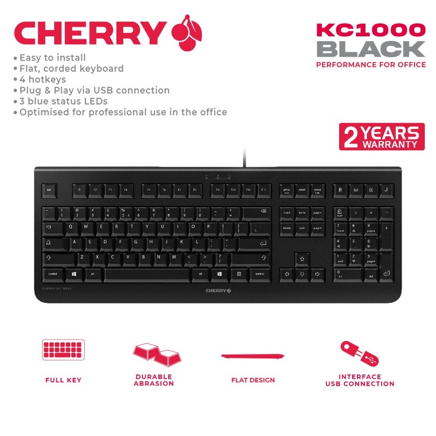 Cherry KC1000 - Membrane Keyboard Slim - Plug &amp; Play USB connection