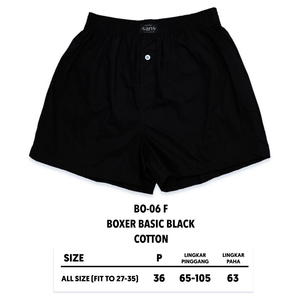 SANVANINA BO-06F Celana Boxer Black Unisex Polos Basic | Celana Santai | Celana Pendek | Boxer Black