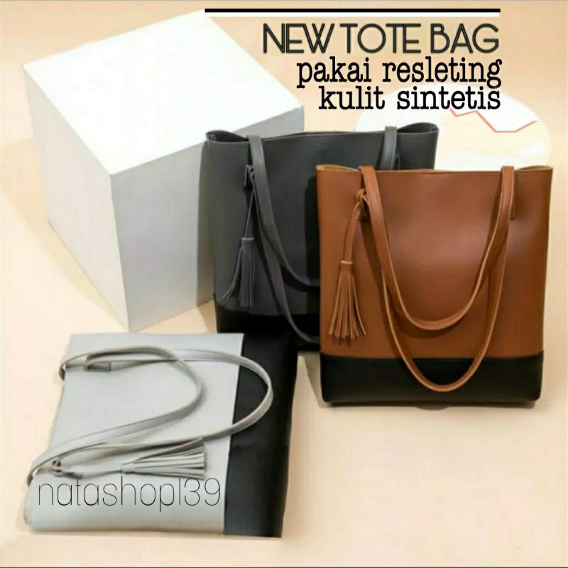 TOTE BAG Tas wanita Bahan Sintetis Pakai Resleting