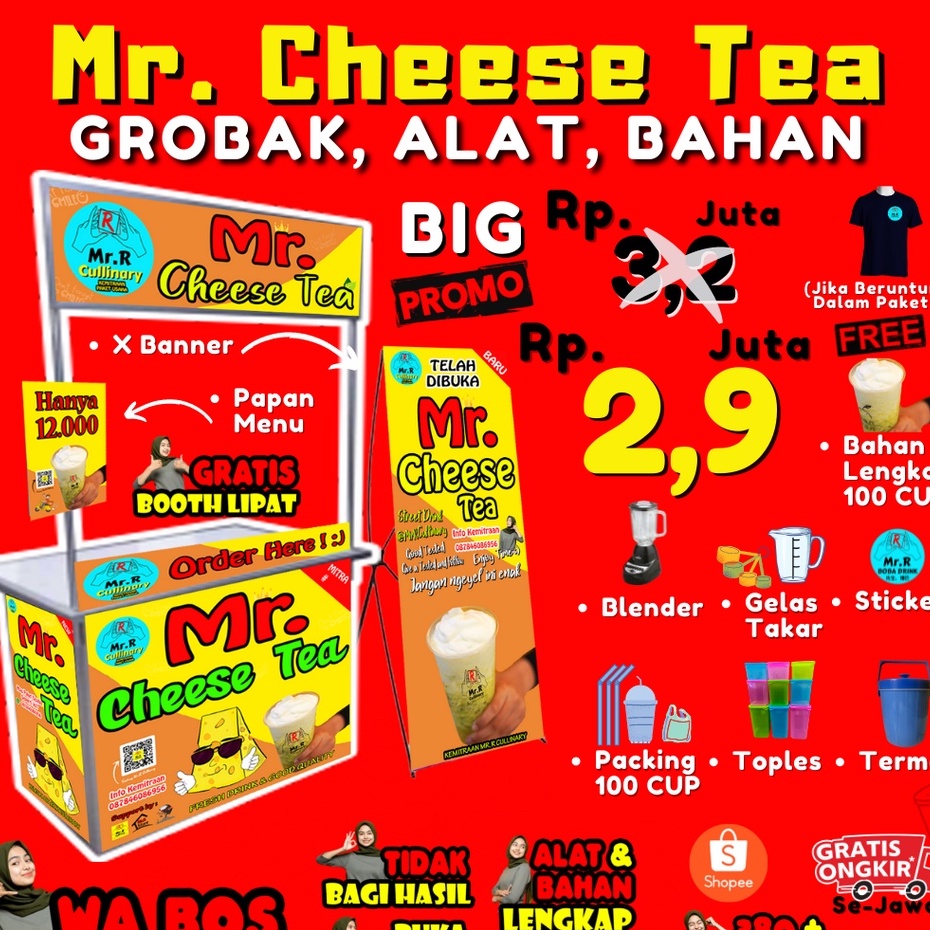 

Mr.CHEESE TEA NEW|| MR.R CULLINARY (FRANCHAISE,PAKET USAHA,KEMITRAAN) GROBAK/BOOTH PORTABLE,ALAT LENGKAP, DAN BAHAN BAKU UTAMA