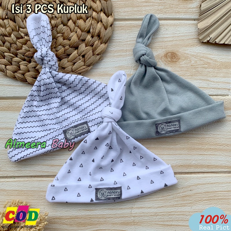 Bahan Katun TC - 3 PCS Kupluk Bayi Baru Lahir Topi Bayi 0-3 Bulan Serian Abu Almeera Baby and Kids