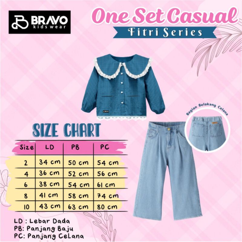 Afsheenastore One Set Casual Bravo / Setelan Anak Perempuan 2-10T