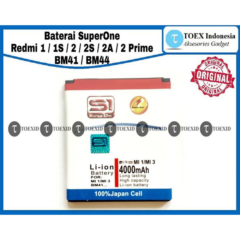 Baterai Xiaomi Redmi 1 / 1S / 2 / 2S / 2A / 2 Prime BM44 BM41 -Batre Double Power Super One Original