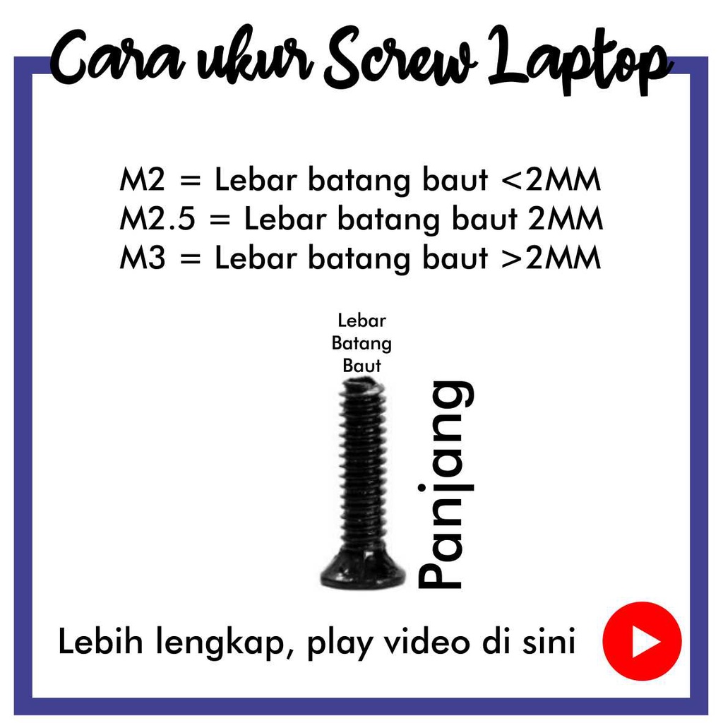 Screw Laptop Asus Baut Casing Laptop Lenovo Sekrup Hardisk  Baud Komputer ukuran M2 M2.5 M3 M4 M5 Warna Hitam Chrome