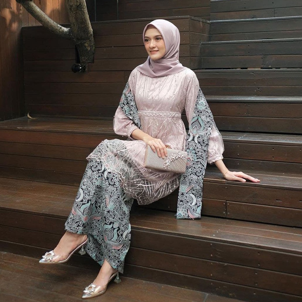 WOU BATIK - Kebaya Batik Couple Kondangan Atika Brokat Tille Sarimbit Modern Kemeja Pria Lengan Panjang Size M,L,XL-3