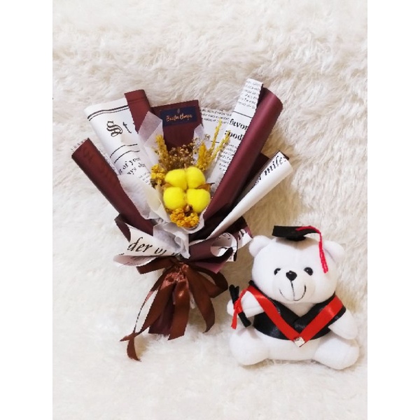 Buket Bunga Kering Kapas Murah Hampers Boneka Tas Hadiah Gift Souvenir Ulangtahun Birthday Wisuda An