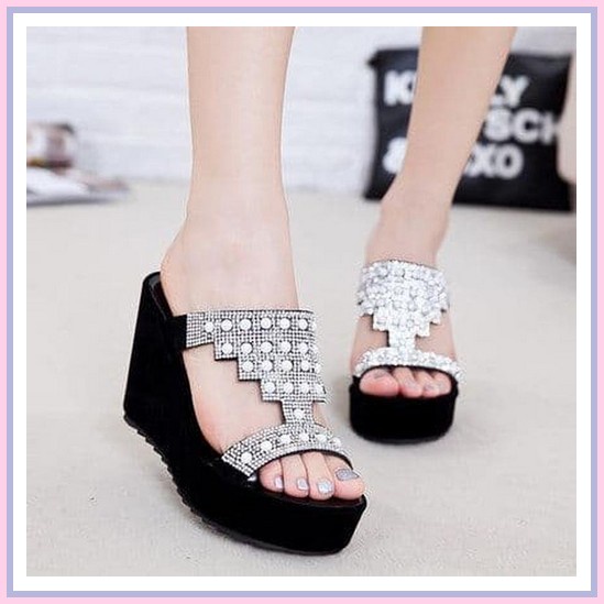 11.11Brands Festival L536 Sepatu Jelly Wedges Balance  (Glossy) Ed113 Wedges - Hitam, 37
