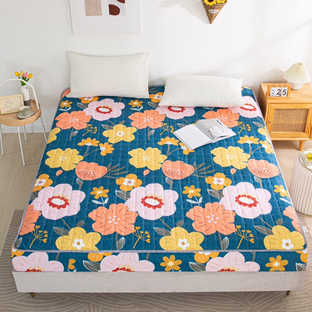 Sprei Waterproof Anti Air Ompol Motif Karakter Size 180x200-Bunga Hijau