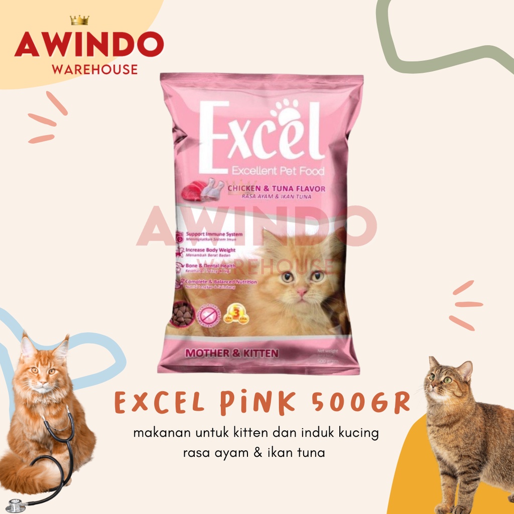 EXCEL PINK KITTEN - Makanan Pakan Kucing Kering Excel Excellent Rasa Ayam Ikan Tuna 500gr