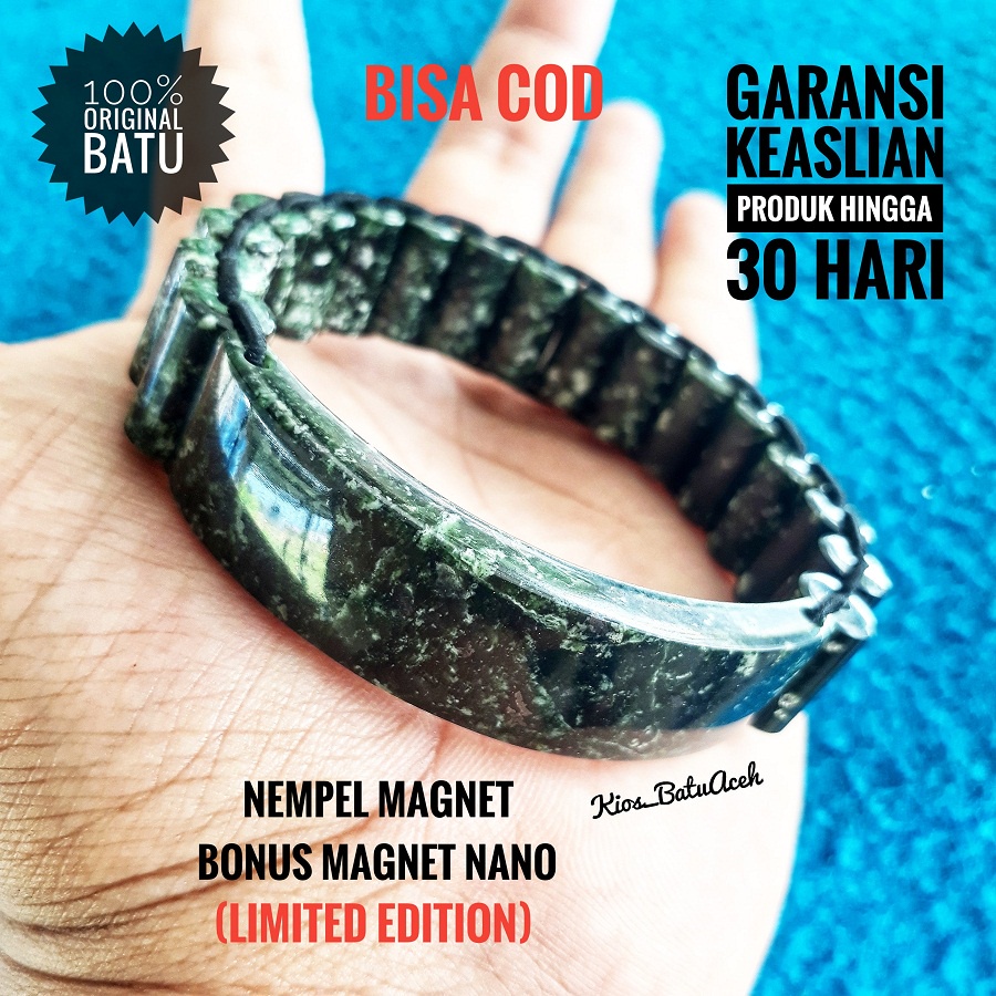 Gelang Batu Giok Black Jade Loreng Original Asli Aceh Plat Tabung