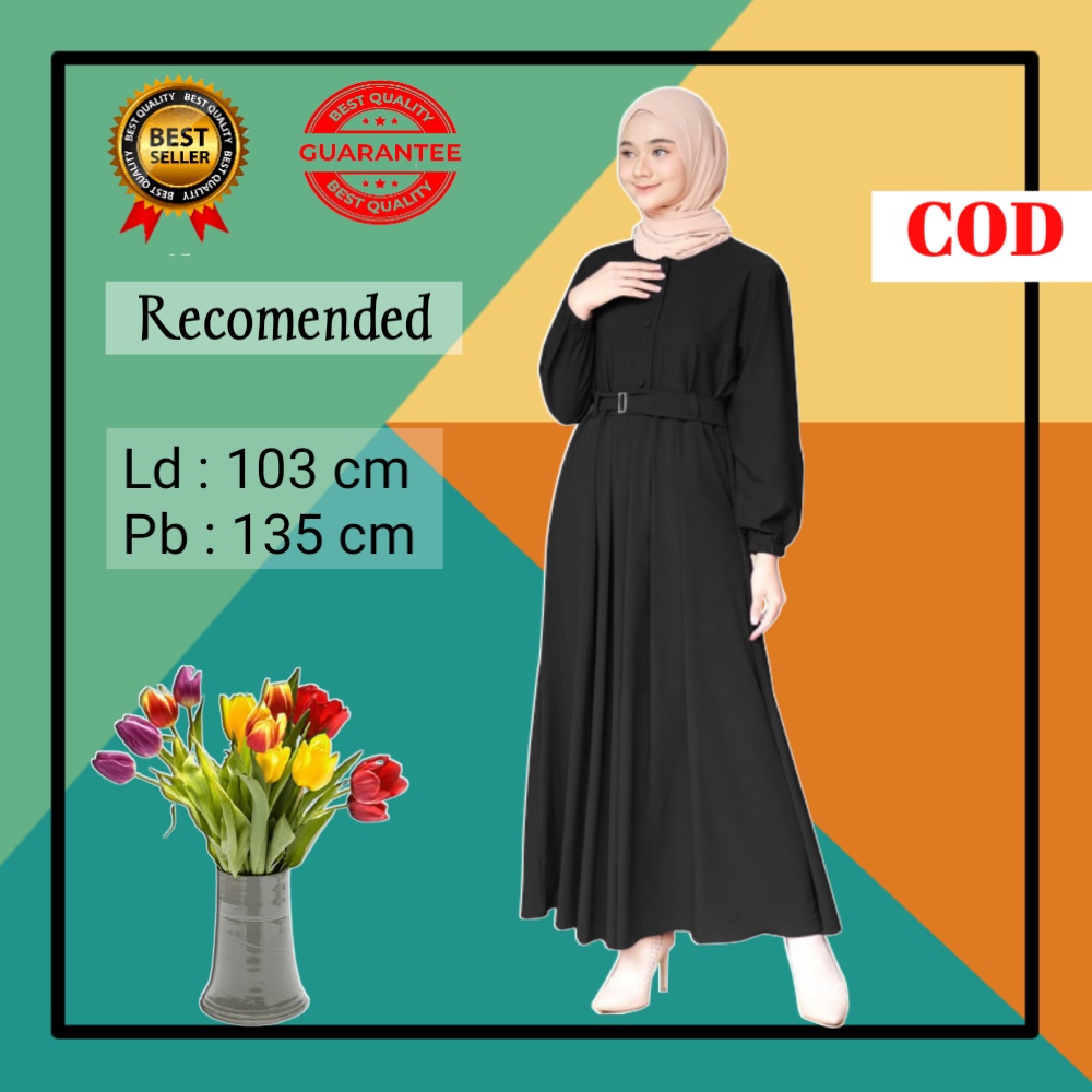 Baju Gamis Wanita Remaja Polos Modern Murah  Terbaru 2021 warna hitam / Baju Dress Wanita Muslim