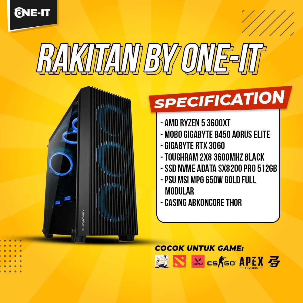 PC Rakitan AMD RYZEN 5 3600XT | RTX 3060 | RAM 16 GB | SSD NVMe 512 GB