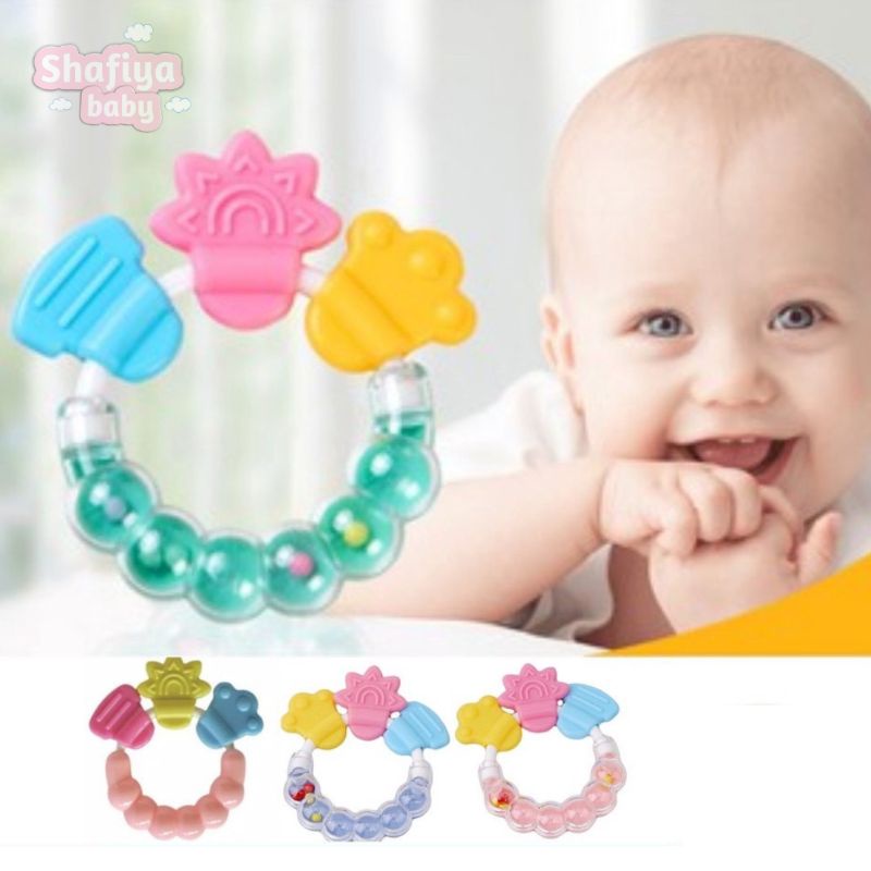 Teether Bayi Kerincingan Bulat / Mainan Rattle Genggam Kerincingan Bayi / Gigitan Bayi