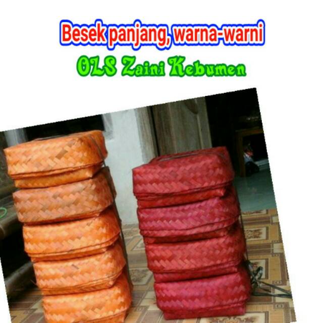 10 pcs (5 pasang) Besek bambu panjang, warna-warni. 42*24*16 cm.