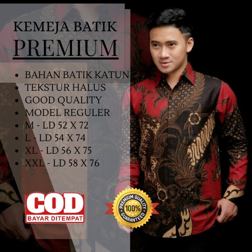 ARTONESIA KEMEJA BATIK PRIA LENGAN PANJANG MAHESA MERAH M L XL XXL