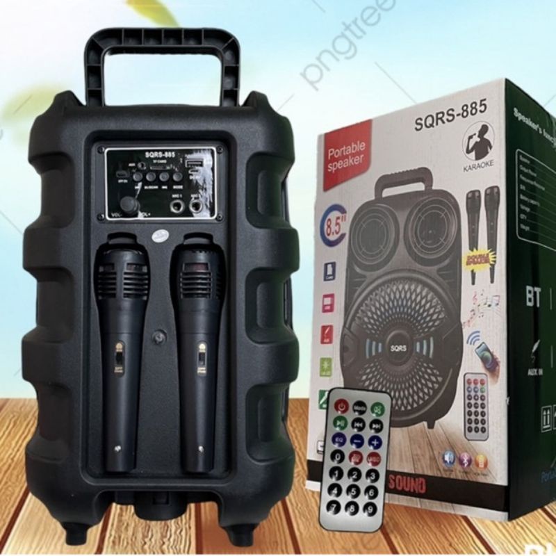 Speaker Bluetooth 8,5Inchi SQRS 885 Bonus 2 Microphone /Speaker Wireless Radio fm/Salon Aktif Super Bass Best Sound/Speaker Portable 8,5 Inchi aktif Speaker