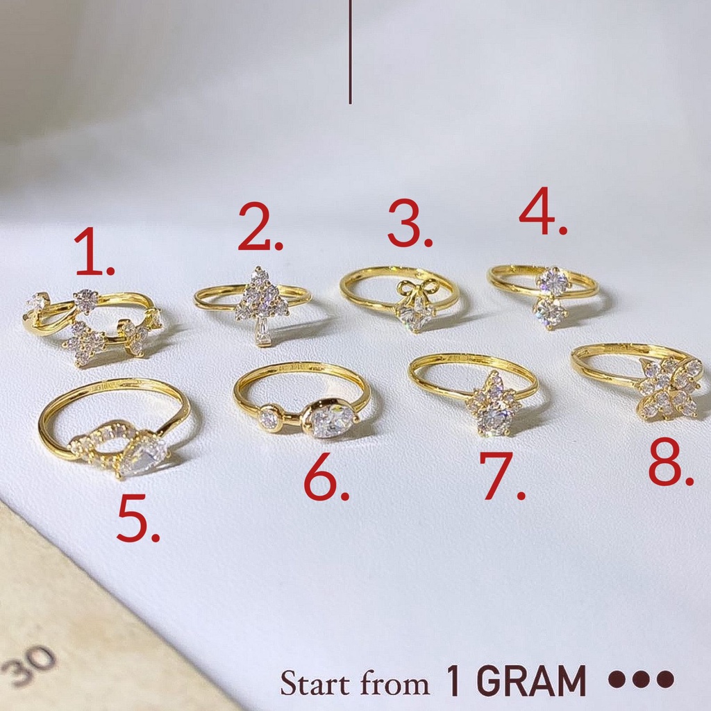 Cincin anak dan dewasa emas asli kadar 700 70 16k pita arrow ribbon korean yunani aesthetic lebar 2 baris ringan 1 2 satu dua gram gr g permata terbaru