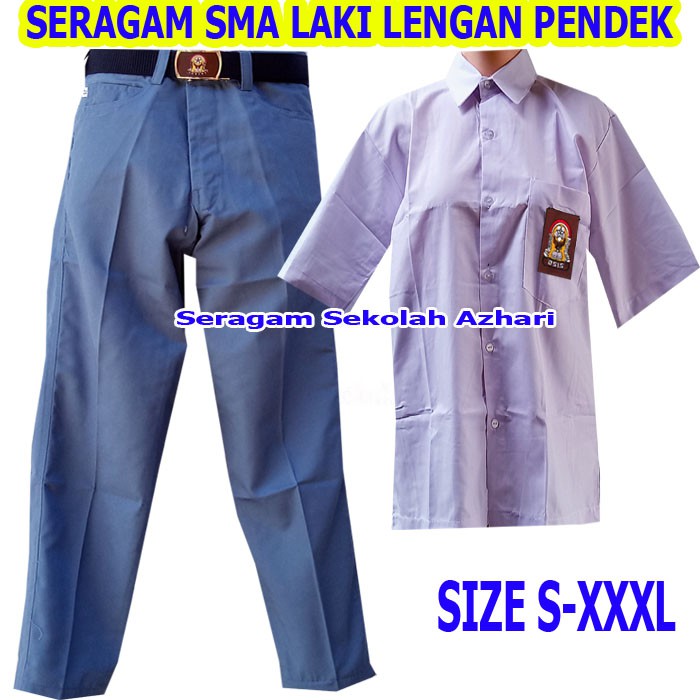 SETELAN SERAGAM SMA PUTIH ABU ABU LAKI LAKI LENGAN PENDEK JUMBO-SERAGAM SEKOLAH SMA PENDEK PRIA-SERA