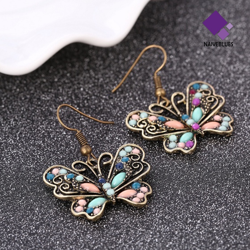 Anting Bentuk Butterfly Dragonfly Aksen Berlian Imitasi Gaya Bohemian Untuk Wanita