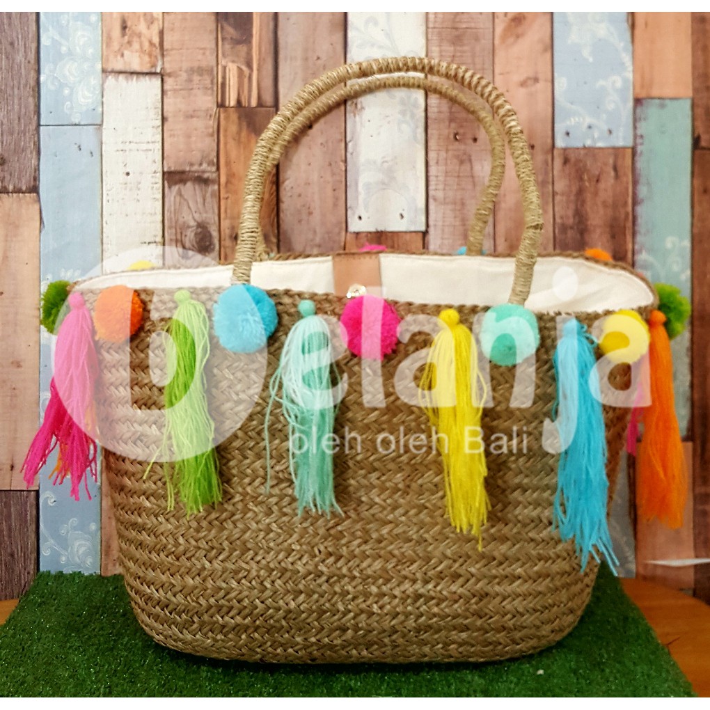 Tas Anyam Slempang Bsr Rumbai / tas piknik tas anyaman prawedding tas taman