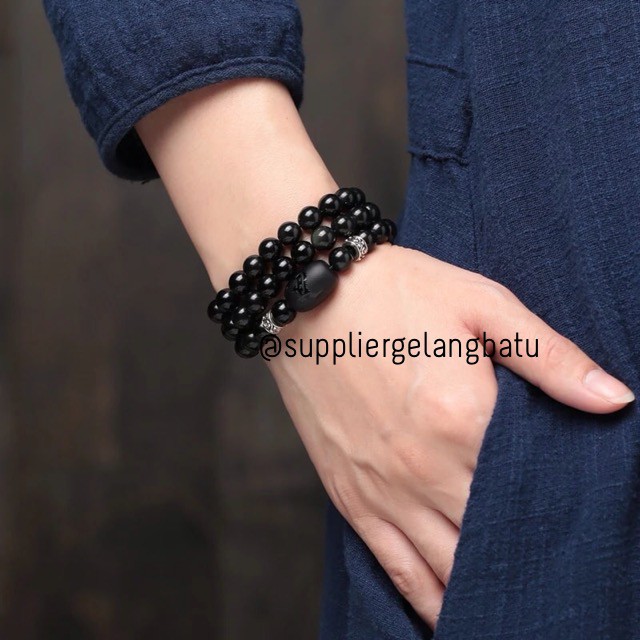 Gelang Lilit Dragon Phoenix black onyx Natural Stone buddhist buddha budha viriyashop mani padme hum