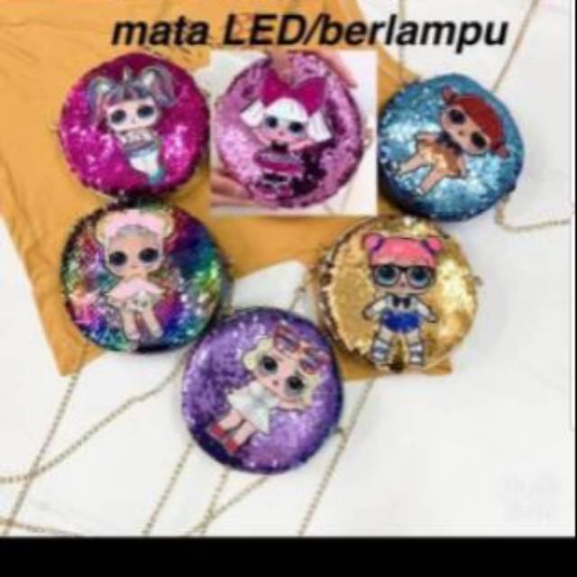 Tas LOL SEQUIN mata LED model rantai slempang samping IMPORT