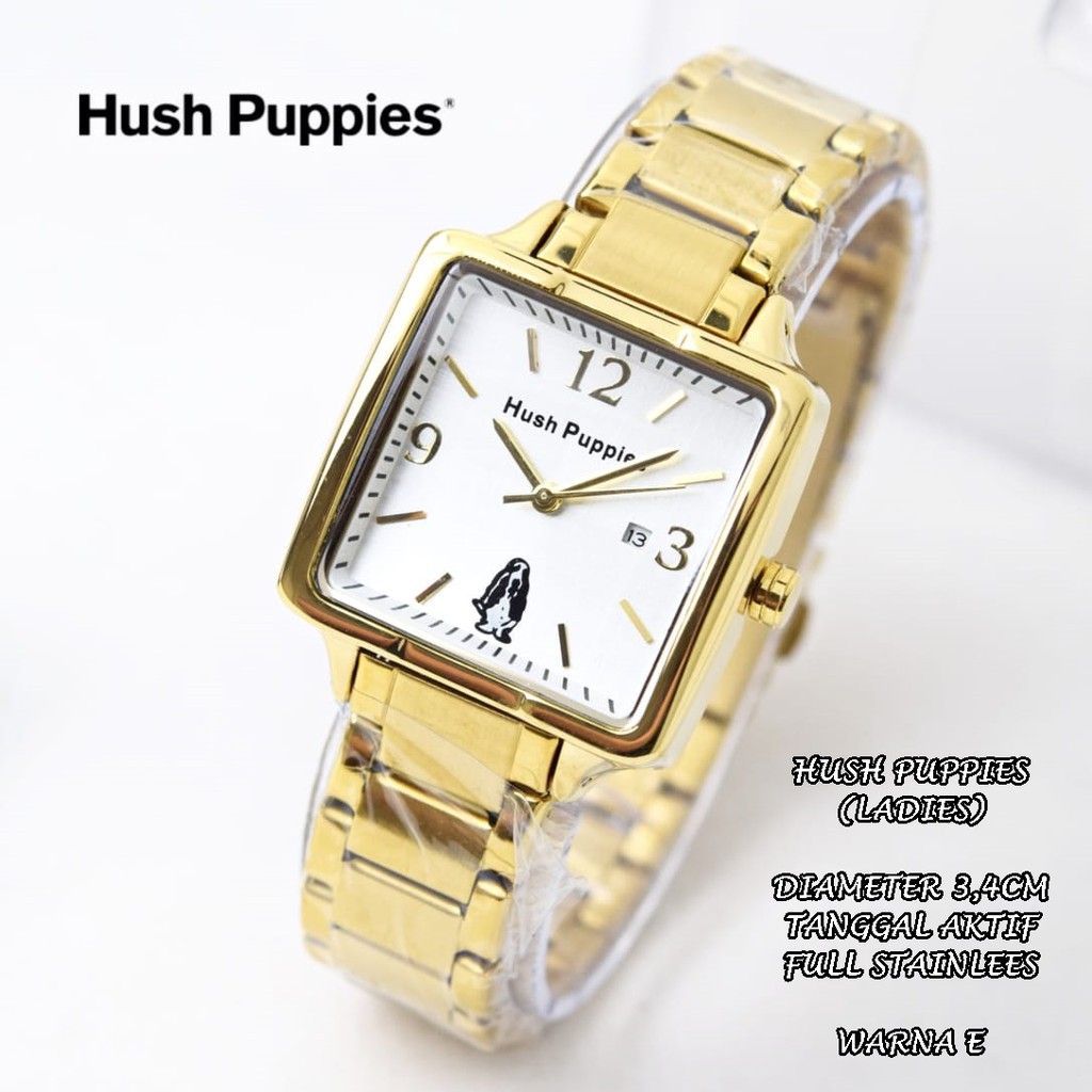 JAM TANGAN WANITA/CEWEK HUSH PUPPIES FULL SAINLEES BODY SEGI TANGGAL AKTIF