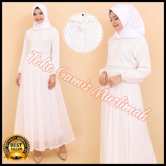Baju Gamis Wanita Warna Putih Premium / Gamis Lebaran / Gamis Syari / Gamis Pesta 1141 (HJ)