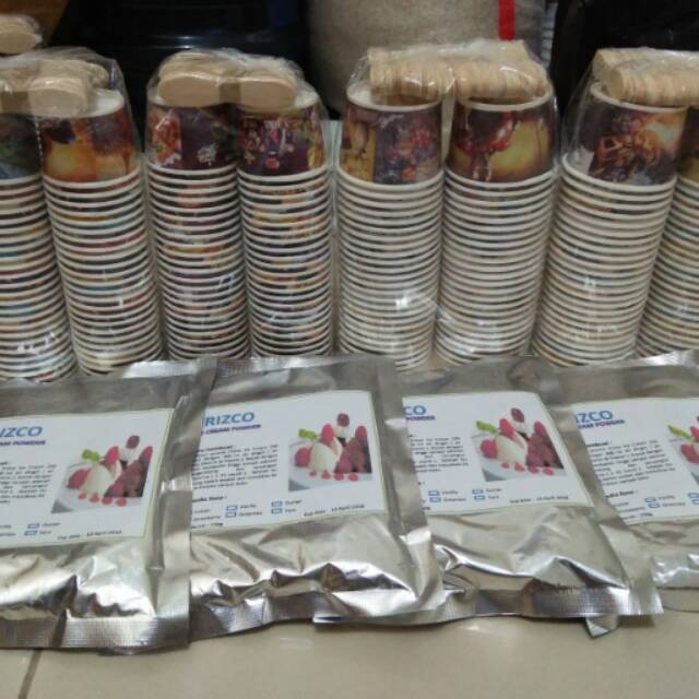 

paket ice cream 4 bubuk + 4 slop cup uk 50 ml (MIX RASA) YA