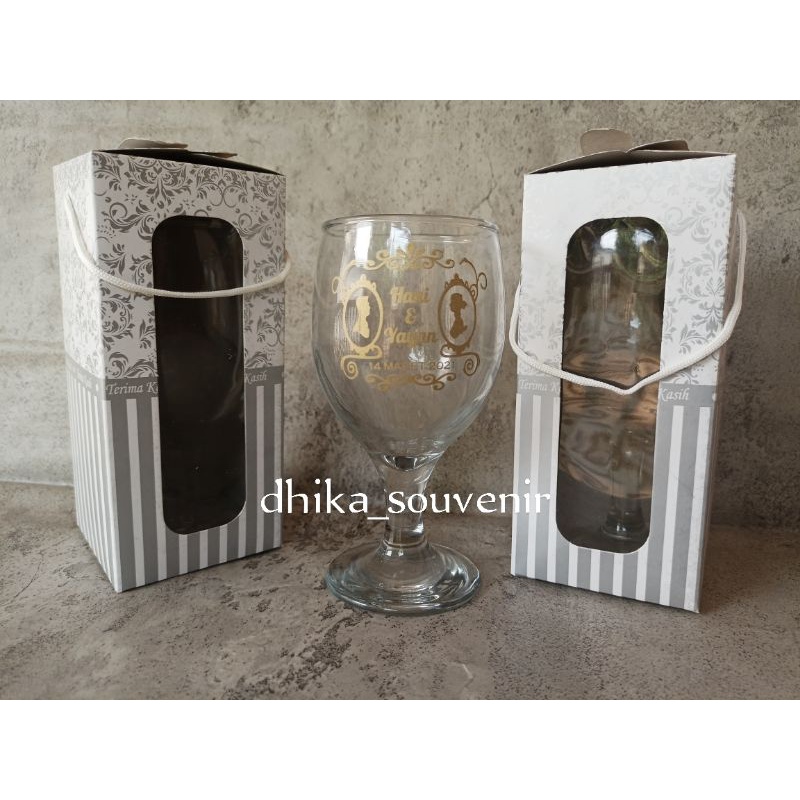 Souvenir Gelas Wine kemas box, Gelas Pesta box