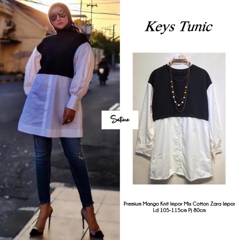 Baju Atasan Tunik Polos Hitam Putih Keys Tunik Original by Satine
