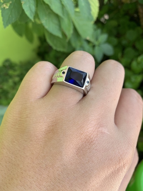 Cincin Pria Perak Blue Saphire / Safir Biru Model Modern Minimalis Kantoran