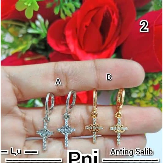 Anting Salib TITANIUM  Dewasa Varian Motif Perhiasan Wanita Gold dan Silver (COD)