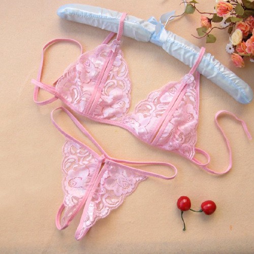 SC✌ BS001 LINGERIE SEXY WOMEN Set Bra G-String Bahan Lace BH CEWEK G-STRING RENDA PAKAIAN DALAM COD-PINK