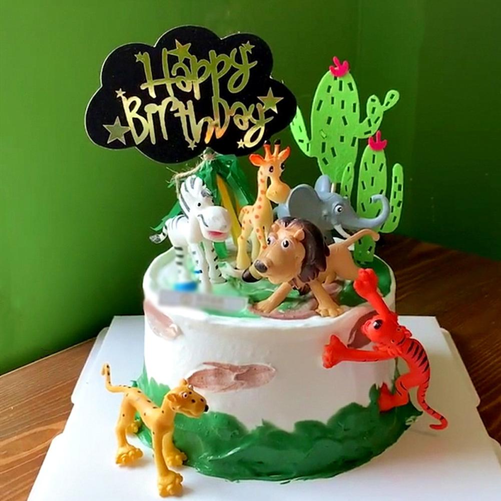 6pcs / Set Topper Kue Desain Hewan Hutan Zoon Untuk Dekorasi Pesta Ulang Tahun