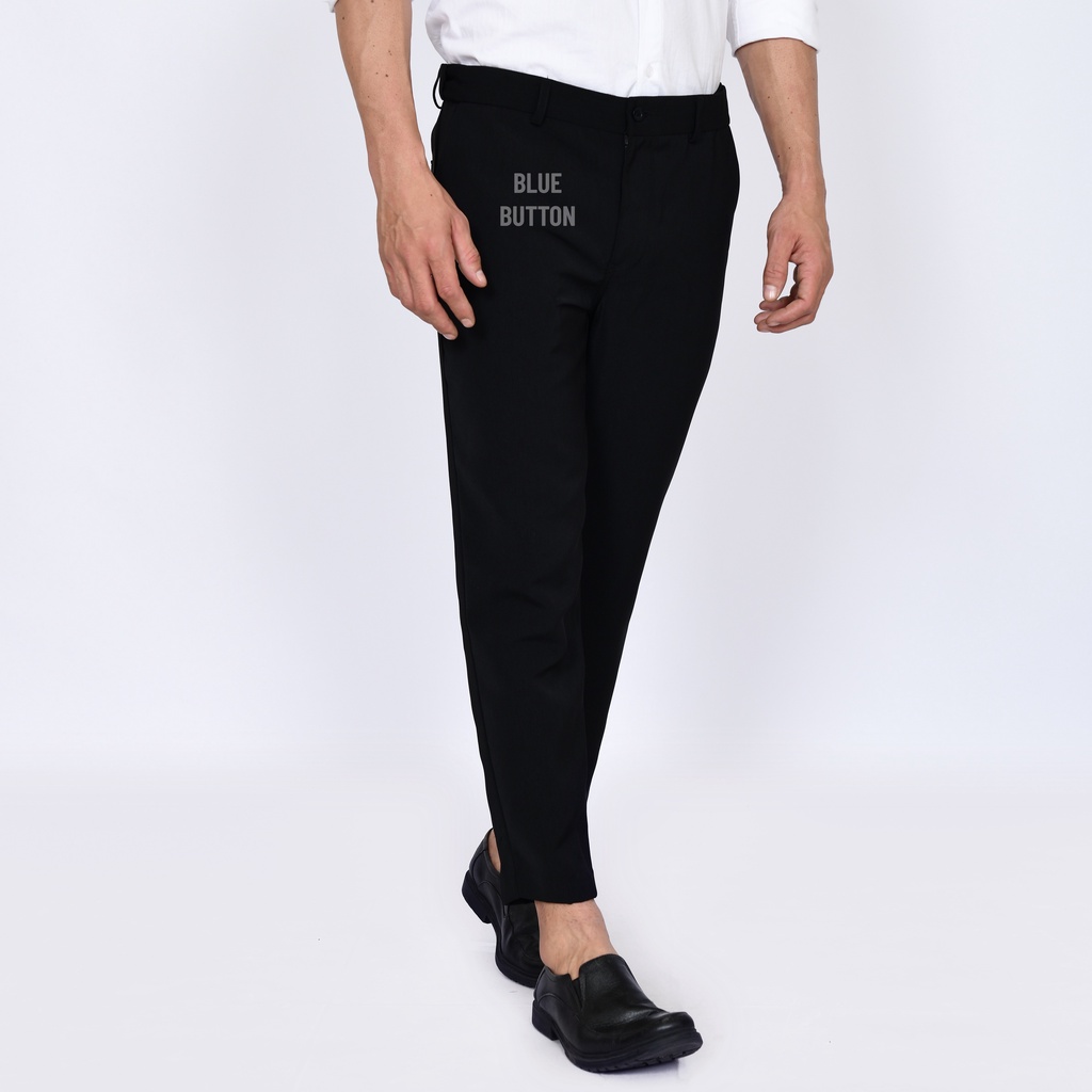 BlueButton Smart Trouser Ankle Pants Air Celana Bahan Panjang Pria Formal Kerja Kantor - Black