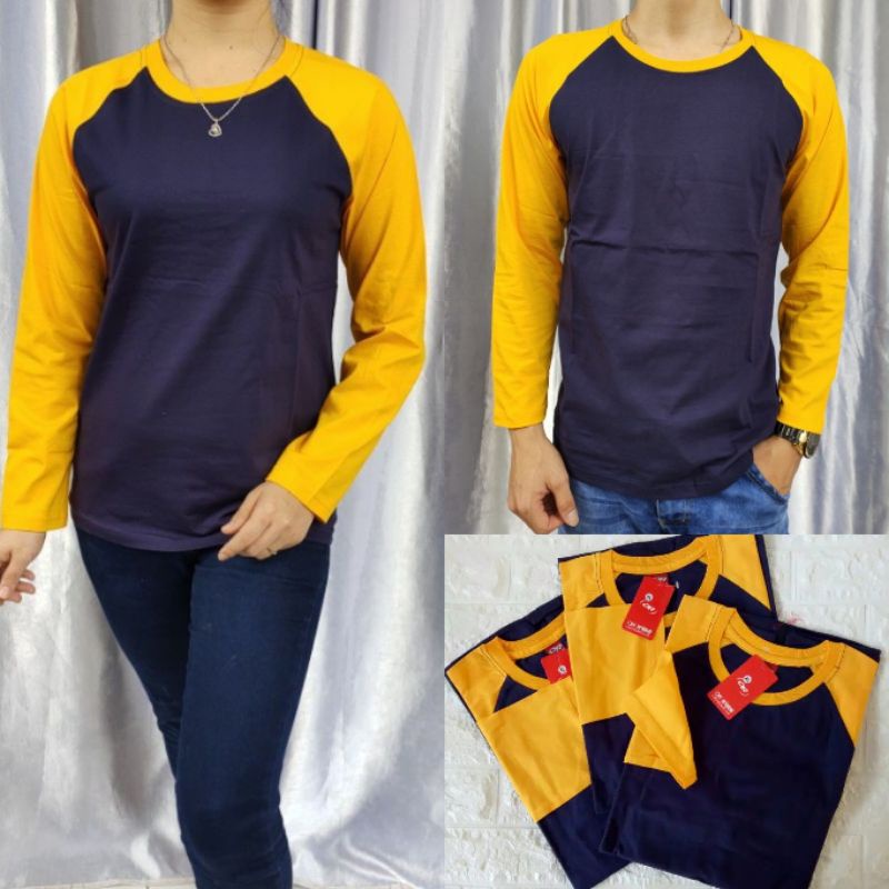 kaos polos raglan panjang DONGKER/NAVY-KUNING uk M L XL XXL dewasa