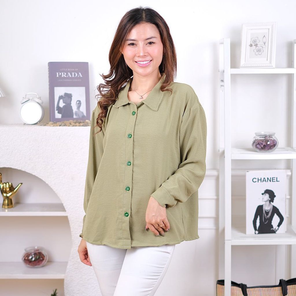 KEMEJA WANITA BASIC POLOS CRINKLE AIRFLOW/ATASAN WANITA LENGAN PANJANG POLOS