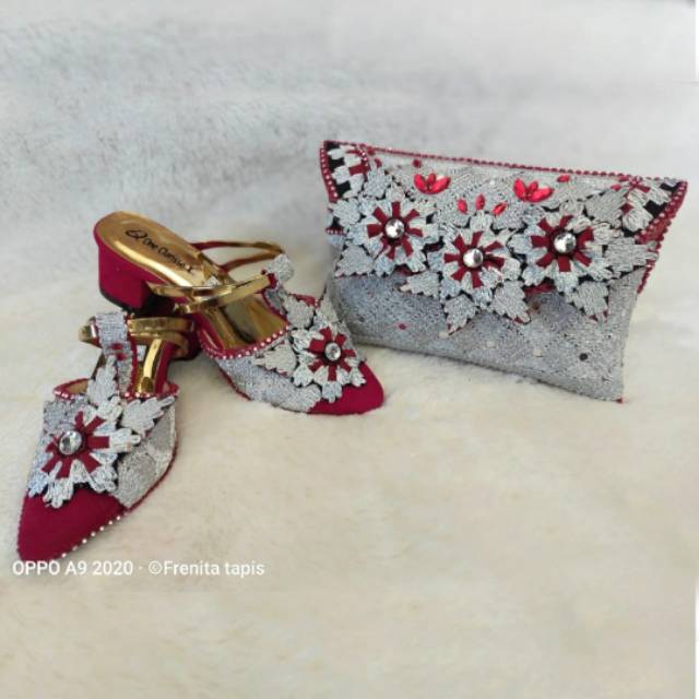 Clutch + Selop Tapis Motif Bunga Silver